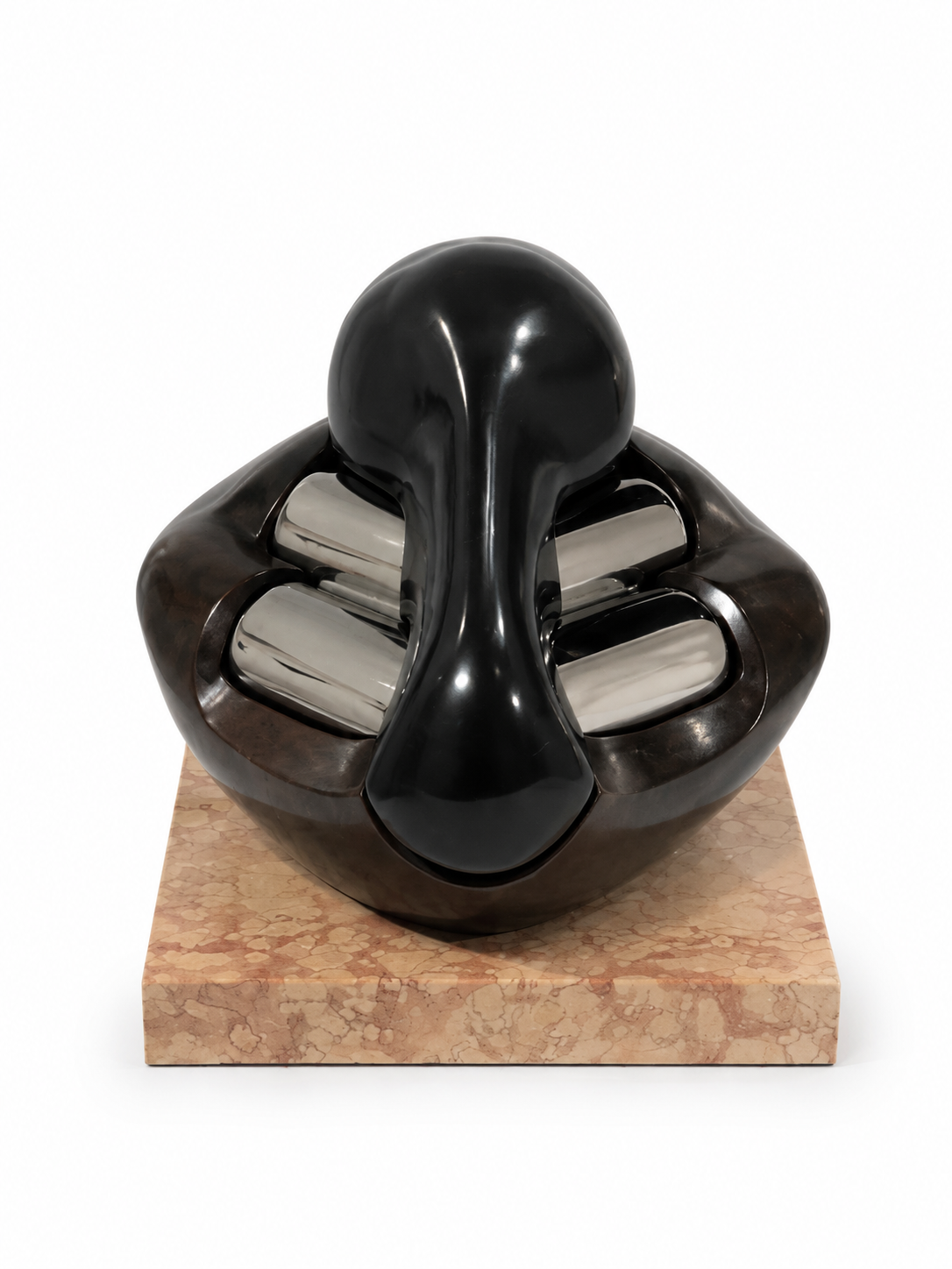 Arturo Di Modica, Untitled, green patinated bronze, polished steel chrome and stone